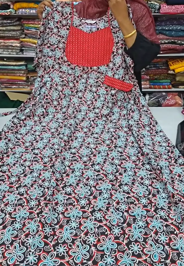 Premium Cotton Frock Style Nighty with Adjustable Rope & Side Pocket | NT3284